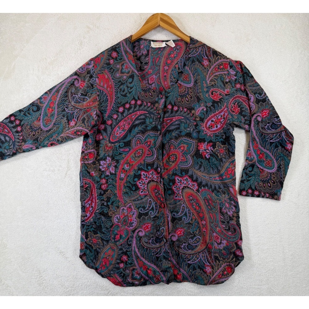 Vintage Victoria's Secret 100% Silk Paisley Button‎ Front Blouse Women's S Boho
